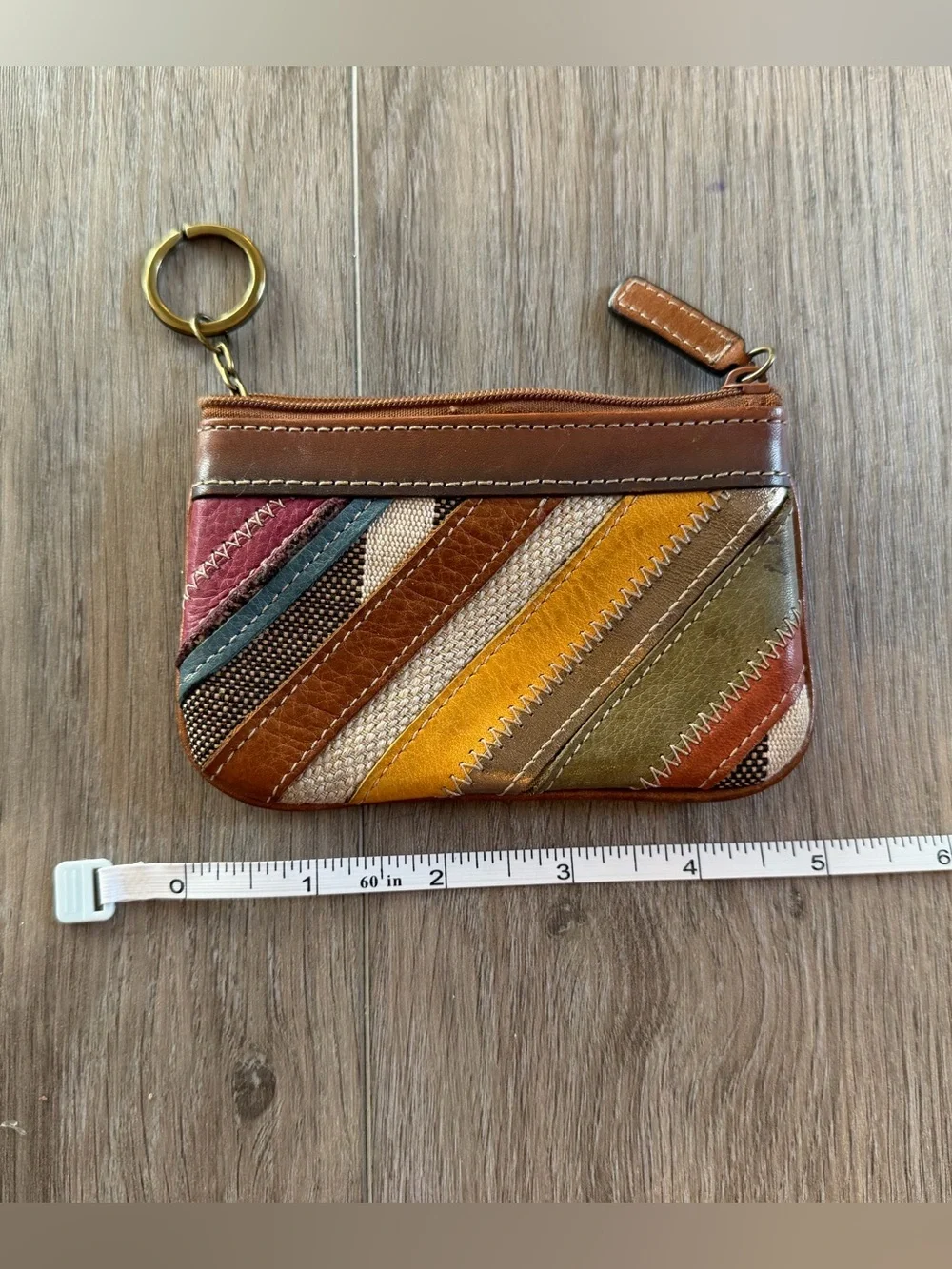 Fossil Leather Multi-Color Stripe Zip Pouch with Keyring